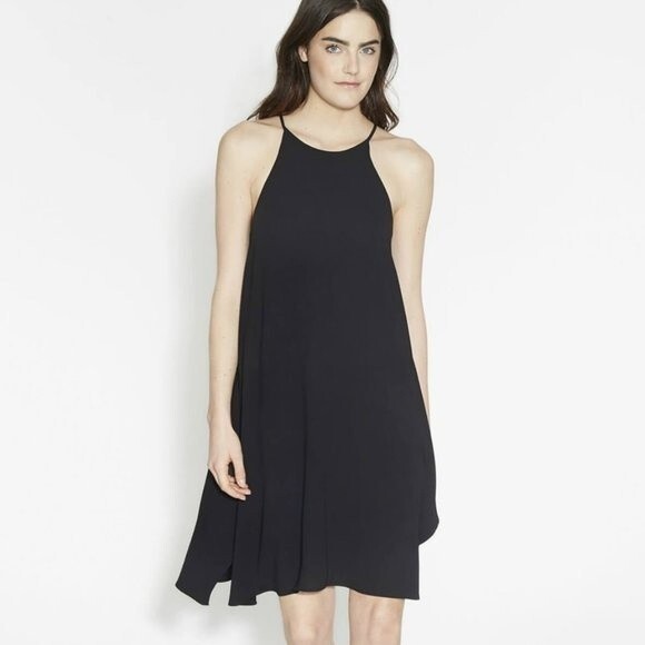 HALSTON HERITAGE High Neck Flowy Cami Silk Dress Black Back Logo - Picture 5 of 13
